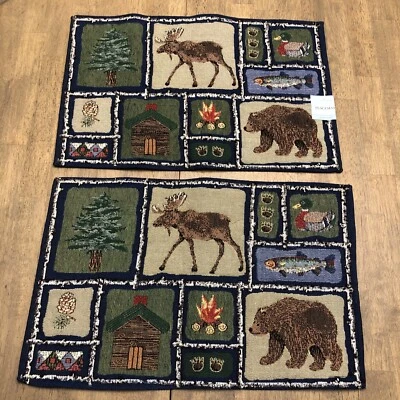 Home Classics Tapestry Bear Moose Lodge Placemats Cabin Decor Set Of 2 NWT - Image 1 of 4