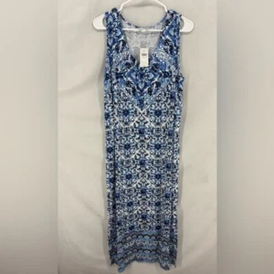 NWT J. Jill women’s large maxi Blue Sleeveless Dress long casual stretch beach - Picture 1 of 8