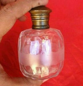 Vintage Unique Shape Rare Beautiful Perfume Bottle With Brass Cap , FRANCE