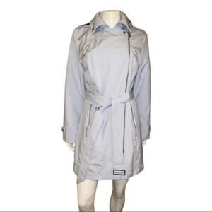 DKNY Asymmetrical Softshell Belted Sugar Blue Raincoat Trench Coat Plus Size XL - Picture 1 of 11