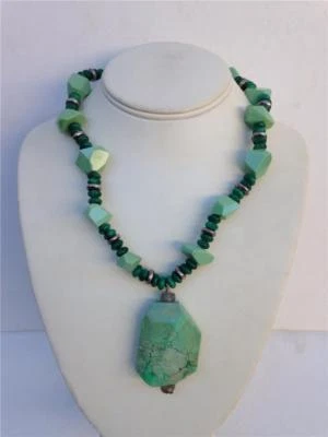 Beautiful Chinese Turquoise with Malachite & Silver Beads Pendant Necklace - Image 1 of 4