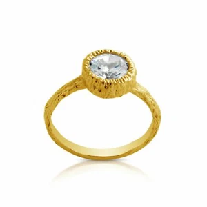 Azaggi Ring vergoldet Handarbeit strukturiert weiß Zirkonia Stein Schmuck - Bild 1 von 8