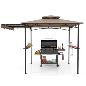 11 x 5' Grill BBQ Gazebo w/ Side Awning Double-Tiered Top 2 Side Shelves - Picture 1 of 10