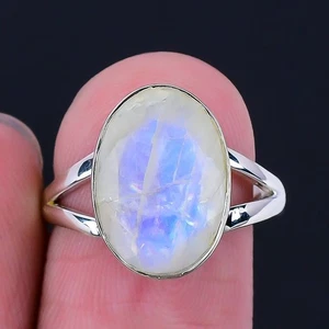 Natural Rainbow Moonstone Wife Cluster Ring Jewelry Size 8 Solid Sterling Silver - Picture 1 of 8