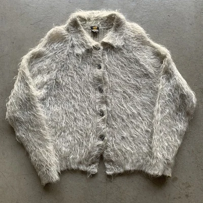 Vintage 50s 60s Russian Soviet Era Green Mohair Collared Button Cardigan 50 XL - Image 1 of 4