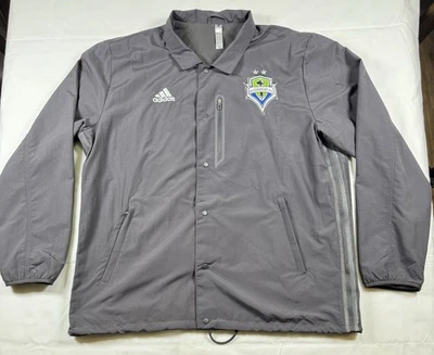 Adidas Seattle Sounders FC Coach Jacket Men XL Gray MLS Soccer Full Snap - Image 1 of 4