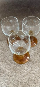 3 Vintage German Roemer Wine Goblets Amber Beehive Ribbed Stem Etched Glasses - Picture 1 of 2