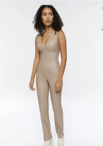 Forever 21 V-neck Faux Leather Jumpsuit Size Small - Picture 1 of 12