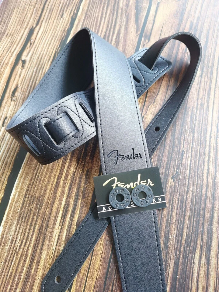 Fit Fender Custom Shop Adjustable PU Leather Electric Guitar Bass Strap - Black - Image 1 of 4