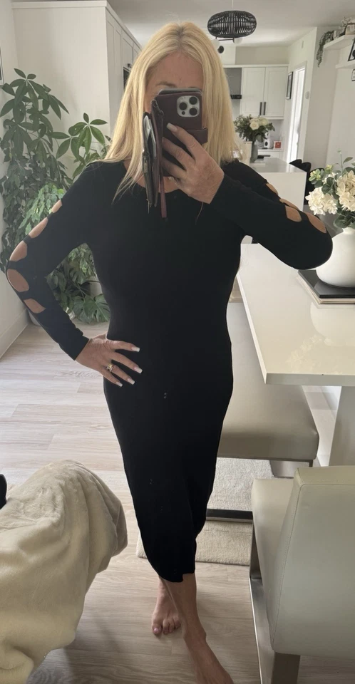 Label Lab Black With Sexy Cut Out Sleeves, Knitted Jumper Dress Size 10 - Image 1 of 4