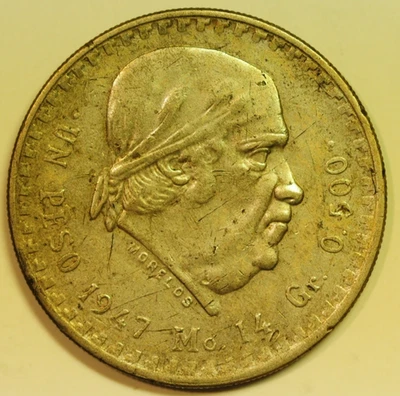 Peso de prata mexicano 1947 General Morelos KM#456 MW29392 - Imagem 1 de 2
