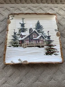 St. Nicholas Square "Snow Valley" 10 5/8" Dinner Plate - Cabin Scene  - Picture 1 of 9