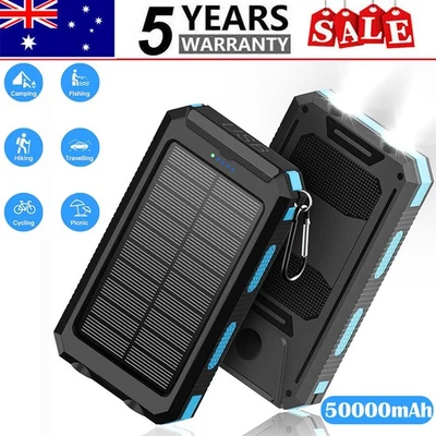 500000mAh Portable Solar Panel Dual USB External Battery Power Bank Pack Charger - image 1 of 4