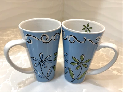 2 canecas de chá altas flores distantes Riviera/Van Beers by Signature 16 oz cerâmica vintage - Imagem 1 de 4