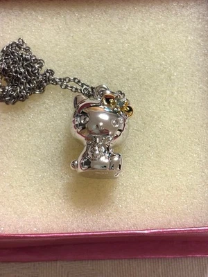 Collier pendentif argent aigue-marine Hello Kitty 1997 neuf bijou rare - Photo 1/3