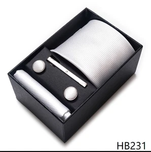 Qualität 4er Set Krawatte, Manschettenknöpfe, Taschentuch, Krawattenklammer Hochzeit Gentleman mit Geschenkbox  - Bild 1 von 62