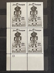 Scott # 2089 Jim Thorpe 20-cent Stamp, MNH Plate Block of 4 - Picture 1 of 1