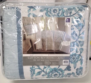 Lush Decor Nisha Botanical Reversible King 3pc Quilt Set Blue - Picture 1 of 7