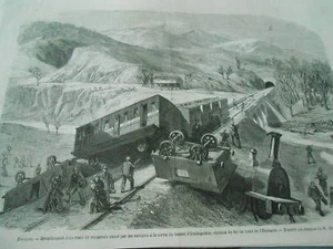 Gravure 1873 - Espagne Spain déraillement d'un train de voyageurs Icasteguieta - Foto 1 di 1