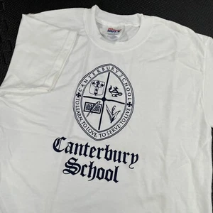 Vintage Hanes Beefy T-Shirt Jugend Large weiß Canterbury Schule religiös - Bild 1 von 6