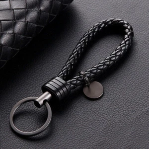 2Pcs Car Keychain Leather Rope Strap Weave Keyring Key Ring Chain Fob Multicolor - Picture 1 of 24