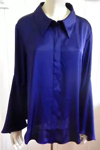 Veronika Maine elegant satiny deep royal blue flowing sleeve top size 18 - Picture 1 of 4