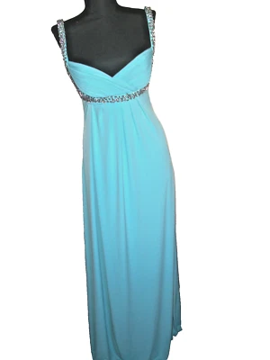  NWOT JS Boutique Beaded Crisscross Matte Jersey Gown Aquamarine` Size  2` - Image 1 of 4