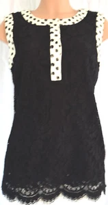 DOLCE & GABBANA BLACK LACE WITH POLKA DOT TRIM PRINT SLEEVELESS SIZE 46 - Picture 1 of 11