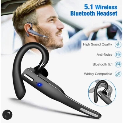 Trucker Wireless Headset Bluetooth 5.1 Earpiece Dual Mic Earbud Noise Cancelling