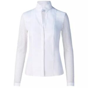 Akris Punto Elements Women's Size 12 Mesh Sleeve Long Sleeve Blouse White Luxury