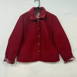 Briggs New York Women's Quilted Jacket 16P Red Paisley Lined Snap Front - Picture 1 of 5