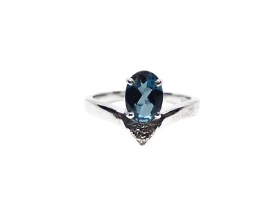 Anello In Topazio Naturale Di Londra In Argento 925 Con Diamante Di Promessa - Immagine 1 di 4