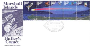 Stamps: First Day Cover, MARSHALL ISLANDS, Halley's Comet Series, 1985 5 Stamps - Picture 1 of 2