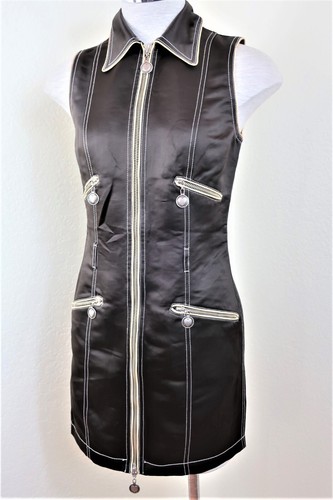 Abito senza maniche vintage MOSCHINO Jean Cioccolato Marrone Luccicante Cerniera Small 2 3 4