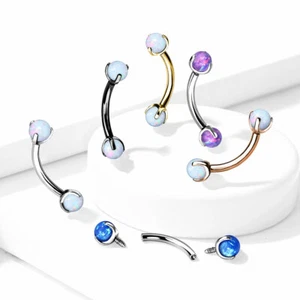 Claw Set Opal Internal Threaded Surgical Steel Curve Bar Eyebrow Ring Piercing - Picture 1 of 16