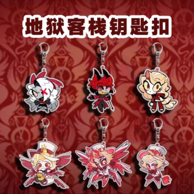 4CM Hazbin Hotel Charlie Lucifer acrylic Pendant keychain Keyring Jewellery SET- - Image 1 of 4