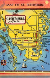 Postal de lino LP24 mapa de San Petersburgo Florida - Imagen 1 de 2