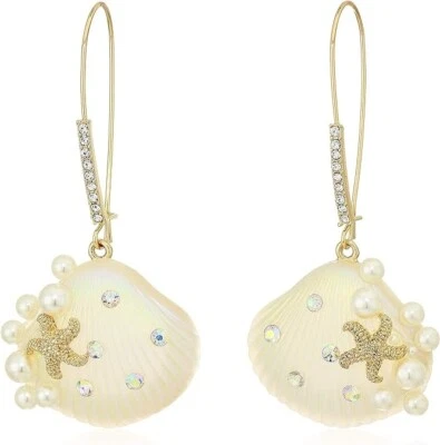 NUEVOS PENDIENTES BETSEY JOHNSON TONO DORADO ESTRELLA PEZ PRISMA CRISTALES CONCHA DE MAR, PERLAS Foto 1 de 3