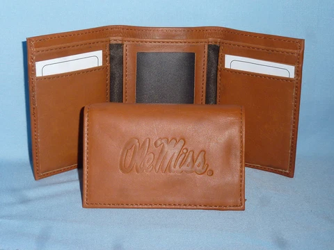 OLE MISS Mississippi REBELS   Leather TriFold Wallet    NEW    brown 2 Cover
