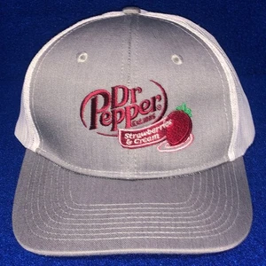 RARE Strawberries and Cream Dr. Pepper Hat Baseball Cap Mesh Gray Snapback HTF - Picture 1 of 7