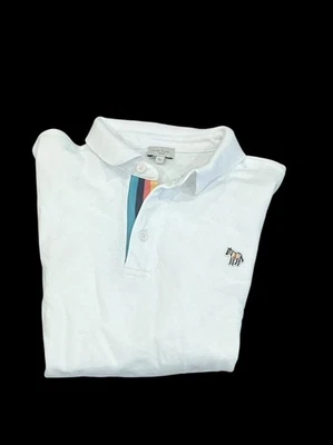 CAMISA POLO JÚNIOR MASCULINA PAUL SMITH BRANCA CURTA LOGOTIPO ZEBRA LISTRA CARCELA 12 - Imagem 1 de 4