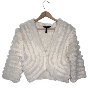 BCBGMAXAZRIA Peyton Fur Shrug Cream Rabbit Fur Cardigan Size Large - Bild 1 von 7