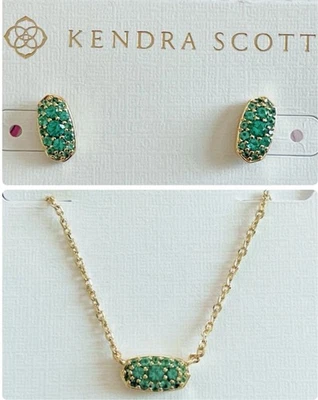 Серьги-гвоздики с кристаллами или ожерелье-кулон Kendra Scott Grayson изумрудно-зеленые - Изображение 1 из 4