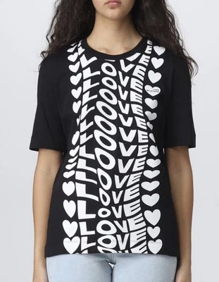 Camiseta de algodón negra con estampado de logotipo de corazón Love Moschino, talla 2/XS, leer descripción Foto 1 de 4