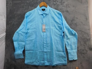 Modelcloth Shirt Mens XL Pool Blue 100% Linen Button Down Long Sleeve Bradford - Picture 1 of 9