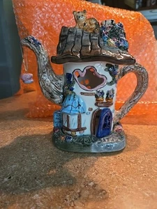 Vintage Clay Works Kitty Cat Colorful Teapot - Tea candle light Holder - Picture 1 of 8