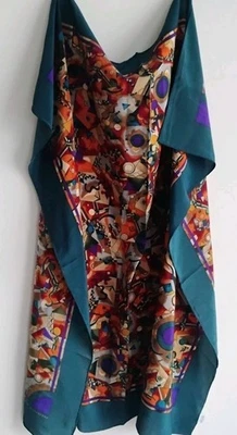 Vintage Guggenheim Museum Modern Art Silk Green Abstract Geometric Shawl Scarf  - Image 1 of 4