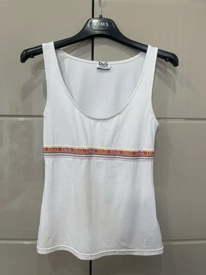 Camiseta sin mangas Dolce Gabbana Logo Vintage blanca elástica de nailon elastano talla S M Foto 1 de 4