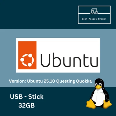 Ubuntu 25.10 Live Boot USB Stick 32GB – startfertig, Windows alternative - Bild 1 von 4