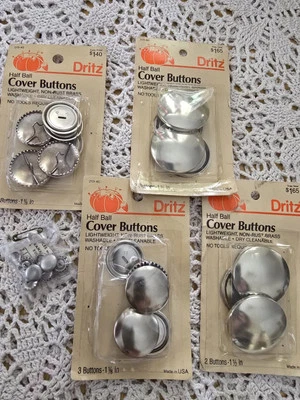 4 Packs New Dritz Half Ball Cover Buttons - No. 45 (1-1/8") & No. 60 (1-1/2") + - Image 1 of 4